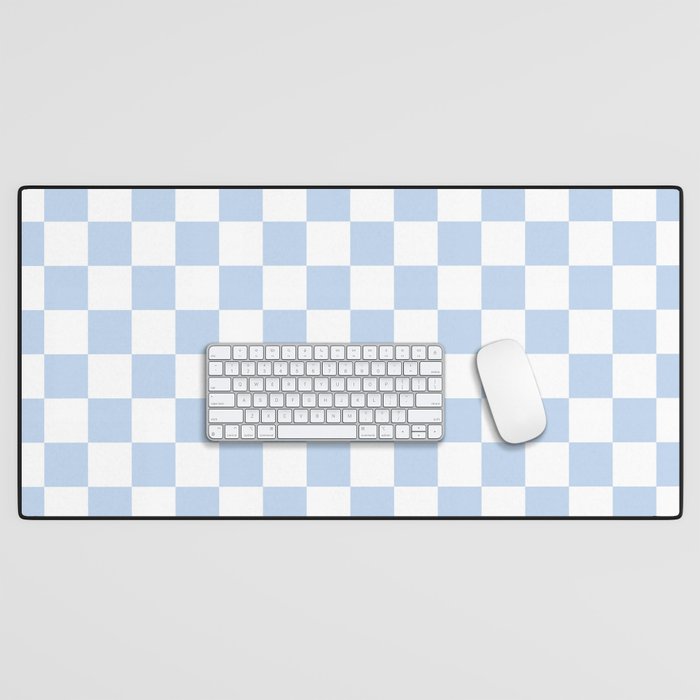 Checkerboard Mini Check Pattern in Baby Blue and White Desk Mat Gallery Image 1