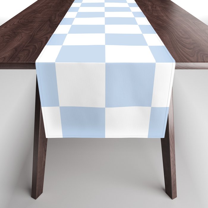 Checkerboard Mini Check Pattern in Baby Blue and White Table Runner Gallery Image 1