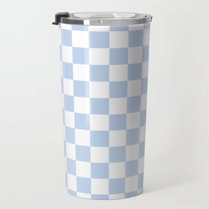 Checkerboard Mini Check Pattern in Baby Blue and White Travel Mug Gallery Image 3