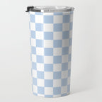 Checkerboard Mini Check Pattern in Baby Blue and White Travel Mug Gallery Image 3