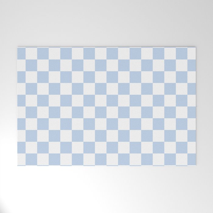 Checkerboard Mini Check Pattern in Baby Blue and White Welcome Mat Gallery Image 1