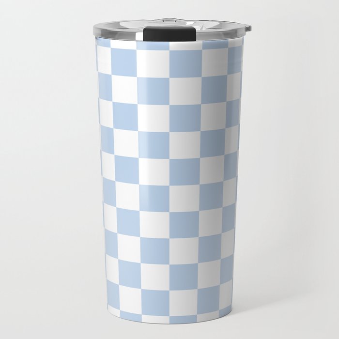 Checkerboard Mini Check Pattern in Baby Blue and White Travel Mug Gallery Image 1