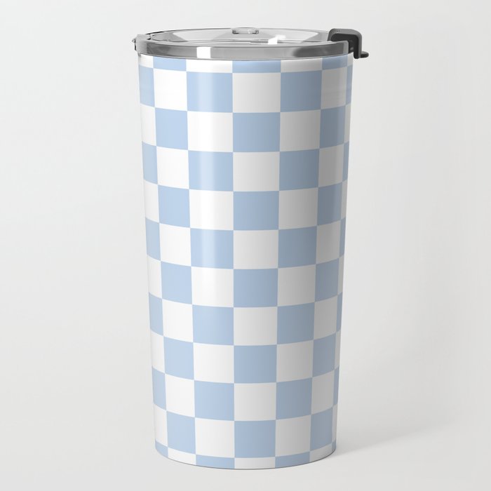 Checkerboard Mini Check Pattern in Baby Blue and White Travel Mug Gallery Image 2