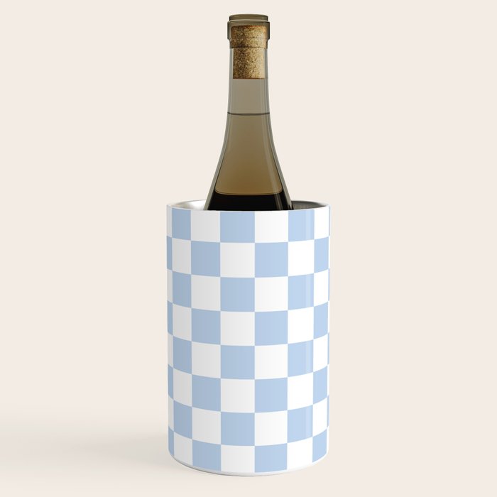 Checkerboard Mini Check Pattern in Baby Blue and White Wine Chiller Gallery Image 2