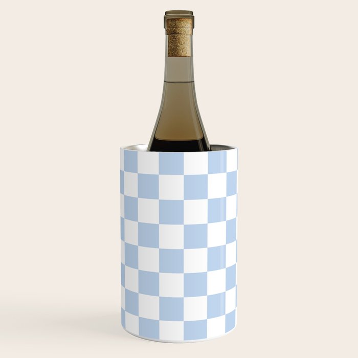 Checkerboard Mini Check Pattern in Baby Blue and White Wine Chiller Gallery Image 3