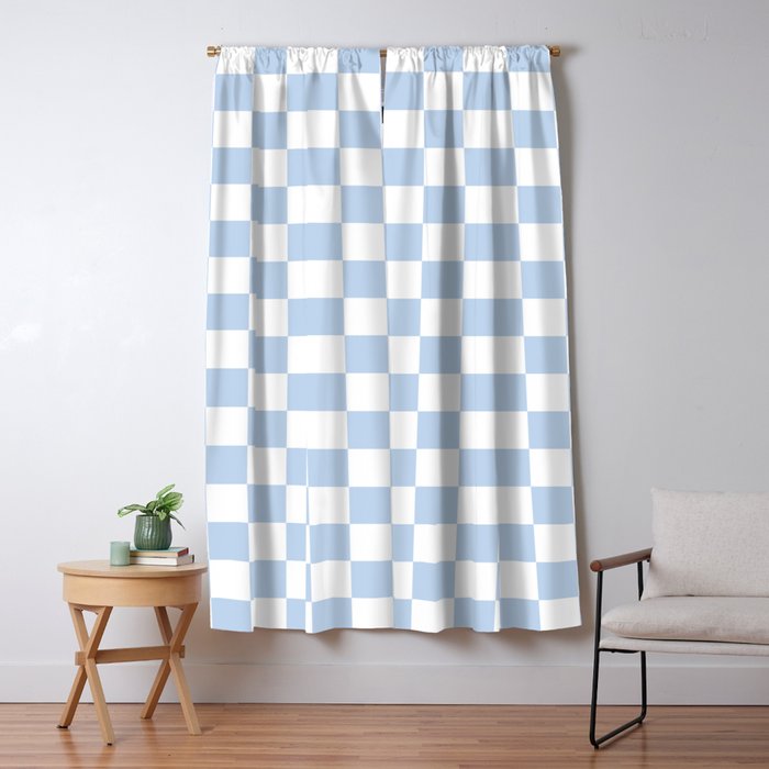 Checkerboard Mini Check Pattern in Baby Blue and White Window Curtain Gallery Image 1