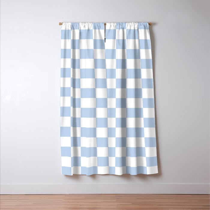 Checkerboard Mini Check Pattern in Baby Blue and White Window Curtain Gallery Image 3