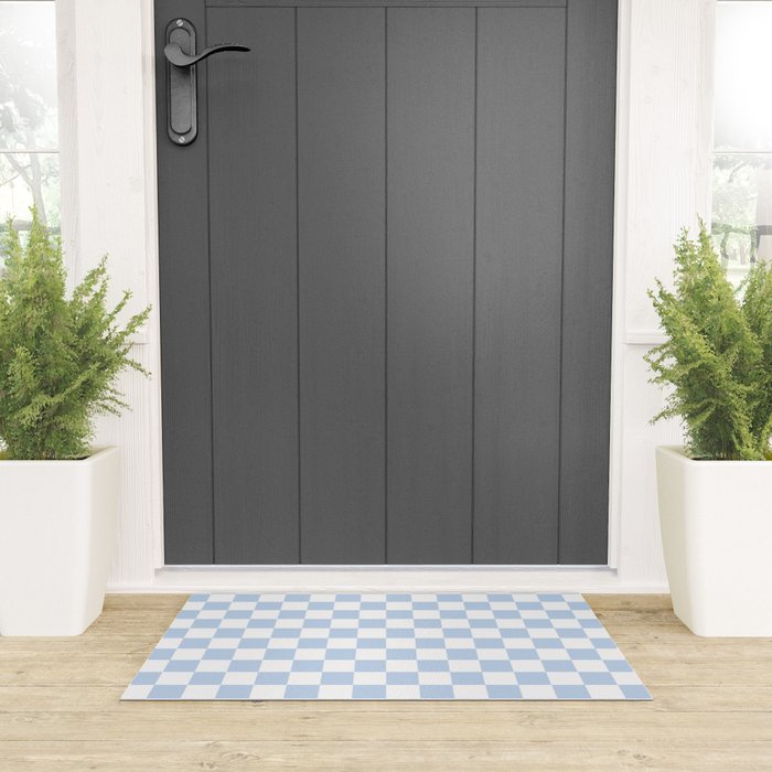 Checkerboard Mini Check Pattern in Baby Blue and White Welcome Mat Gallery Image 3