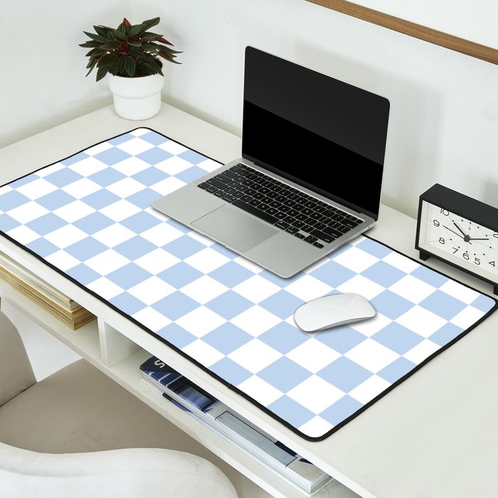 Checkerboard Mini Check Pattern in Baby Blue and White Desk Mat Gallery Image 2