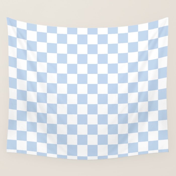 Checkerboard Mini Check Pattern in Baby Blue and White Wall Tapestry Gallery Image 4