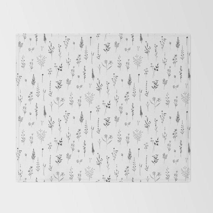 White Wildflowers Pattern Throw Blanket Gallery Image 2