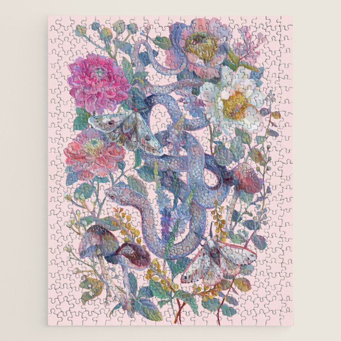 Pink Floral Garden Snake Jigsaw Puzzle Gallery Image 1