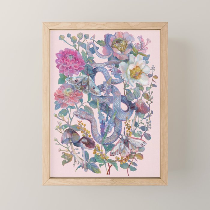 Pink Floral Garden Snake Mini Art Print Gallery Image 1