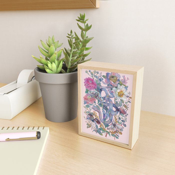 Pink Floral Garden Snake Mini Art Print Gallery Image 2