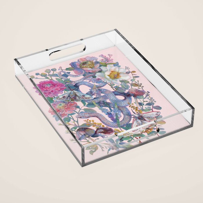 Pink Floral Garden Snake Acrylic Tray Gallery Image 1