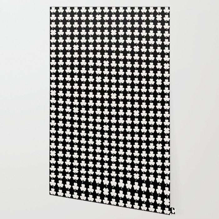 Clovers II Black and White Botanical Pattern Wallpaper Gallery Image 2