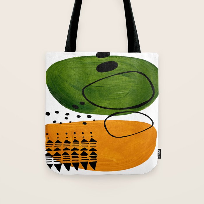 Modern Mid Century Fun Colorful Abstract Minimalist Painting Olive Green Yellow Ochre Buns Tote Bag Gallery Image 1