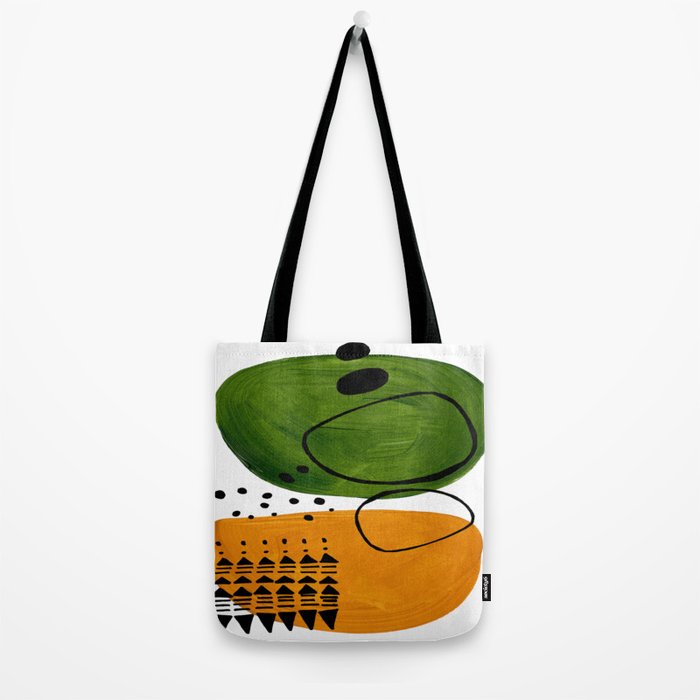 Modern Mid Century Fun Colorful Abstract Minimalist Painting Olive Green Yellow Ochre Buns Tote Bag Gallery Image 2