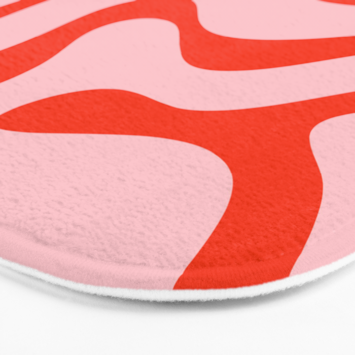 Modern Retro Liquid Swirl Abstract Pattern in Light Pink and Red Orange Bath Mat Gallery Image 3
