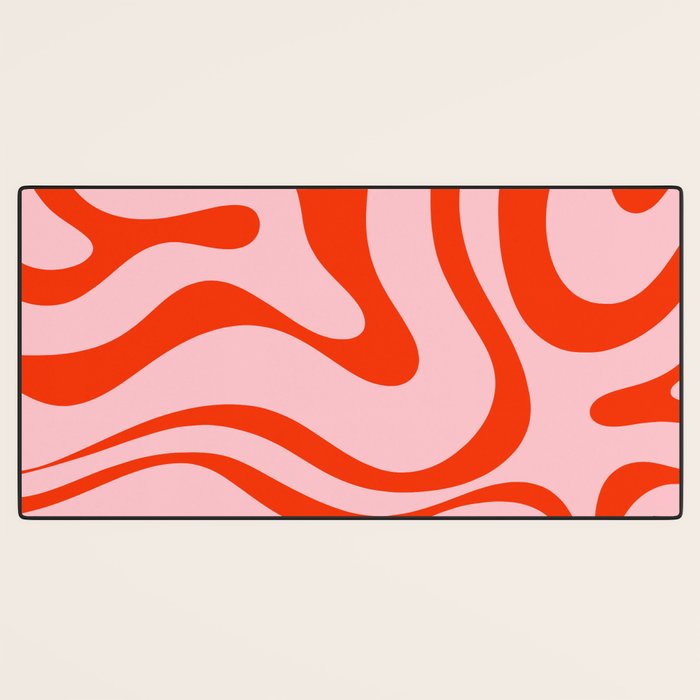 Modern Retro Liquid Swirl Abstract Pattern in Light Pink and Red Orange Desk Mat Gallery Image 3