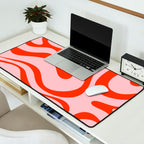 Modern Retro Liquid Swirl Abstract Pattern in Light Pink and Red Orange Desk Mat Gallery Image 2