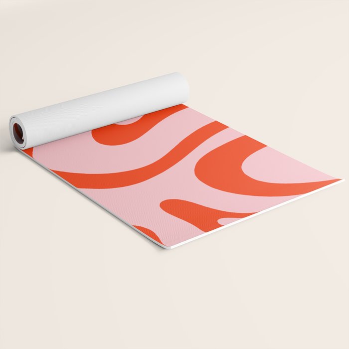 Modern Retro Liquid Swirl Abstract Pattern in Light Pink and Red Orange Yoga Mat Gallery Image 2