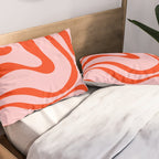 Modern Retro Liquid Swirl Abstract Pattern in Light Pink and Red Orange Pillow Sham Gallery Image 2