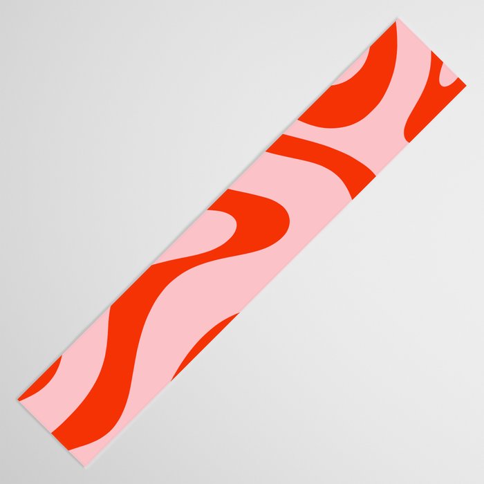 Modern Retro Liquid Swirl Abstract Pattern in Light Pink and Red Orange Table Runner Gallery Image 3