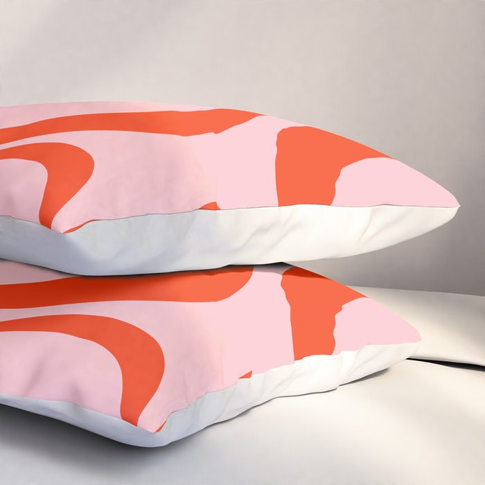 Modern Retro Liquid Swirl Abstract Pattern in Light Pink and Red Orange Pillow Sham Gallery Image 3