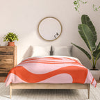 Modern Retro Liquid Swirl Abstract Pattern in Light Pink and Red Orange Comforter Gallery Image 3