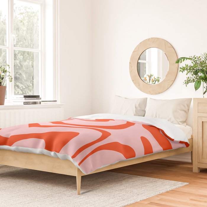 Modern Retro Liquid Swirl Abstract Pattern in Light Pink and Red Orange Duvet Cover Gallery Image 2