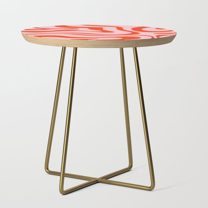 Modern Retro Liquid Swirl Abstract Pattern in Light Pink and Red Orange Side Table Gallery Image 1