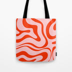 Modern Retro Liquid Swirl Abstract Pattern in Light Pink and Red Orange Tote Bag Gallery Image 1