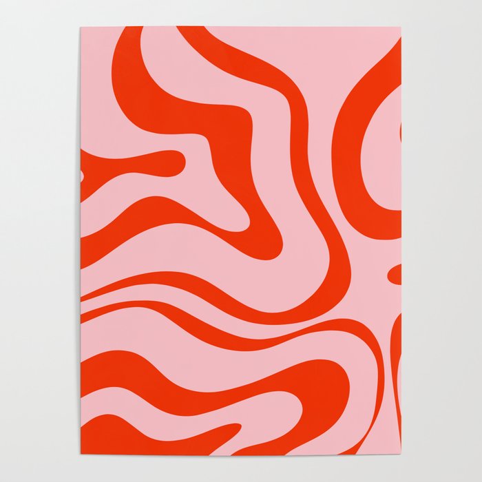 Modern Retro Liquid Swirl Abstract Pattern in Light Pink and Red Orange Poster Gallery Image 4