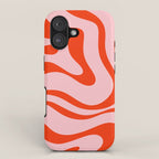 Modern Retro Liquid Swirl Abstract Pattern in Light Pink and Red Orange iPhone Case Gallery Image 1