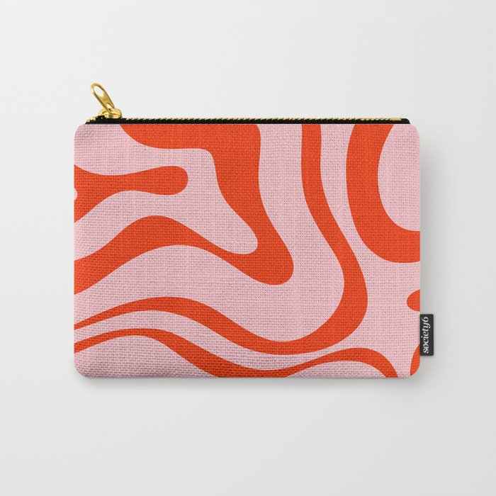 Modern Retro Liquid Swirl Abstract Pattern in Light Pink and Red Orange Carry All Pouch Gallery Image 1