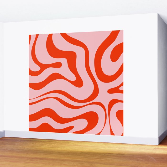 Modern Retro Liquid Swirl Abstract Pattern in Light Pink and Red Orange Wall Mural Gallery Image 2