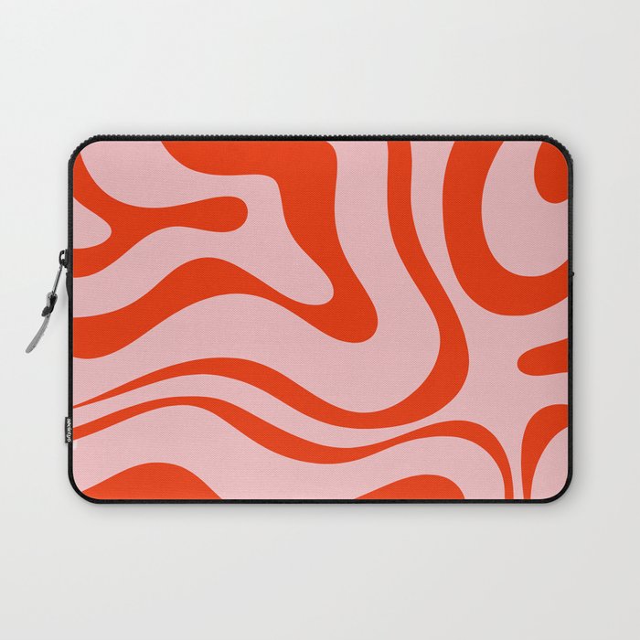 Modern Retro Liquid Swirl Abstract Pattern in Light Pink and Red Orange Laptop Sleeve Gallery Image 1