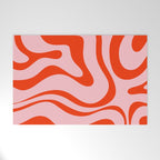Modern Retro Liquid Swirl Abstract Pattern in Light Pink and Red Orange Welcome Mat Gallery Image 1
