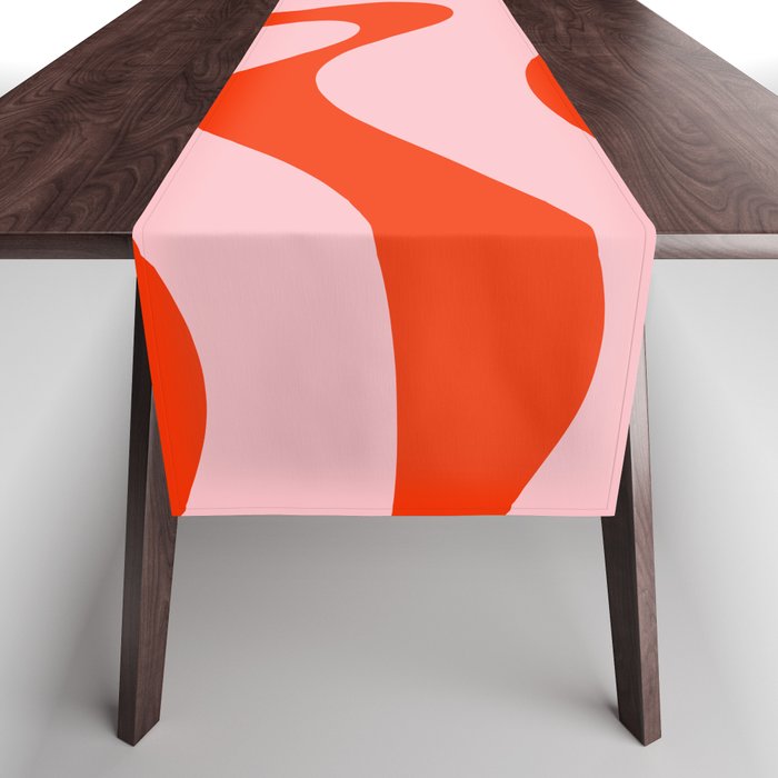 Modern Retro Liquid Swirl Abstract Pattern in Light Pink and Red Orange Table Runner Gallery Image 1