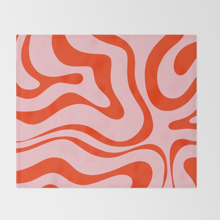 Modern Retro Liquid Swirl Abstract Pattern in Light Pink and Red Orange Throw Blanket Gallery Image 2