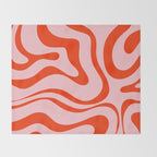 Modern Retro Liquid Swirl Abstract Pattern in Light Pink and Red Orange Throw Blanket Gallery Image 2