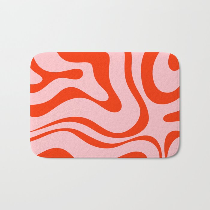 Modern Retro Liquid Swirl Abstract Pattern in Light Pink and Red Orange Bath Mat Gallery Image 1
