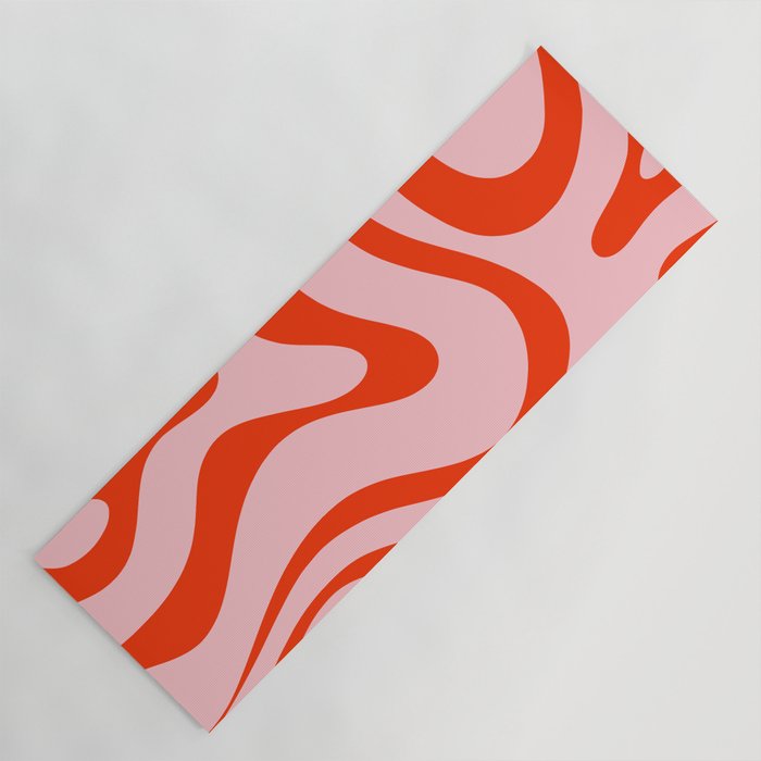 Modern Retro Liquid Swirl Abstract Pattern in Light Pink and Red Orange Yoga Mat Gallery Image 1