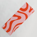 Modern Retro Liquid Swirl Abstract Pattern in Light Pink and Red Orange Yoga Mat Gallery Image 1