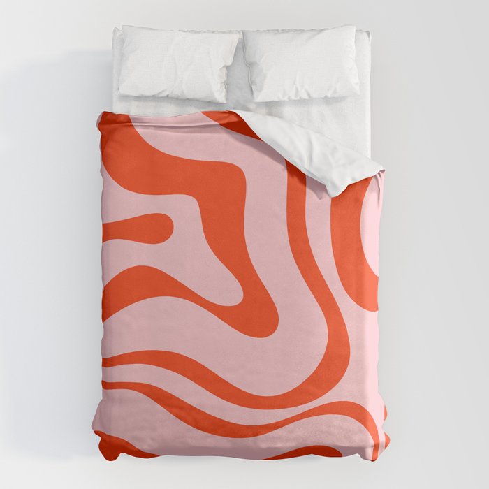 Modern Retro Liquid Swirl Abstract Pattern in Light Pink and Red Orange Duvet Cover Gallery Image 6
