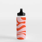 Modern Retro Liquid Swirl Abstract Pattern in Light Pink and Red Orange Water Bottle Gallery Image 3