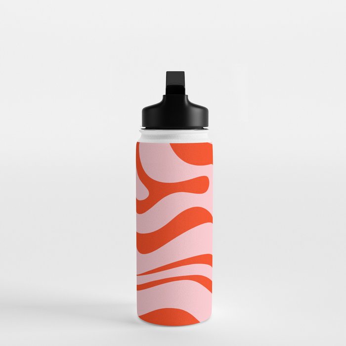 Modern Retro Liquid Swirl Abstract Pattern in Light Pink and Red Orange Water Bottle Gallery Image 3