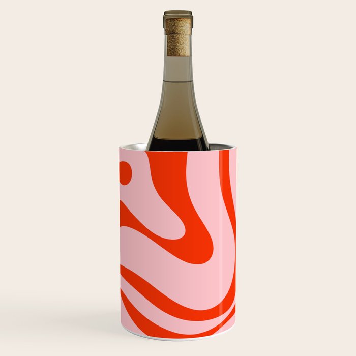 Modern Retro Liquid Swirl Abstract Pattern in Light Pink and Red Orange Wine Chiller Gallery Image 1