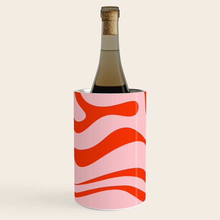 Modern Retro Liquid Swirl Abstract Pattern in Light Pink and Red Orange Wine Chiller Gallery Image 2